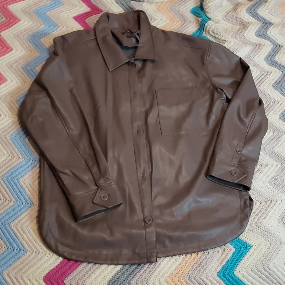 Reitman's Faux Leather Shacket brown iron size large jacket - Picture 6 of 10